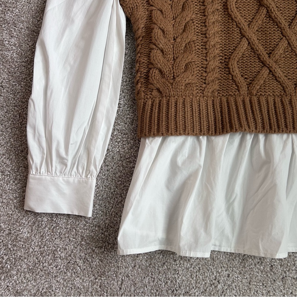 Elan Cable Knit Mixed Media Sweater Vest Top Brown White NWT Small - Picture 3 of 11